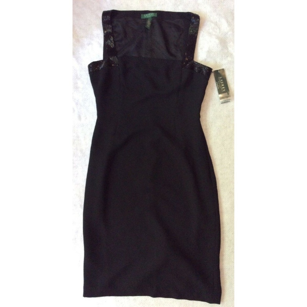 Lauren Ralph Lauren Sheath Dress Sz 6 Black Sequin